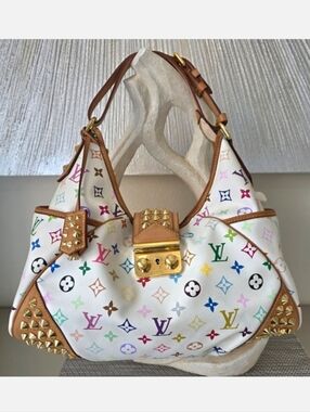 ♥RARE Louis Vuitton White Murakami Multicolor Monogram Gold Studded Shoulder Bag